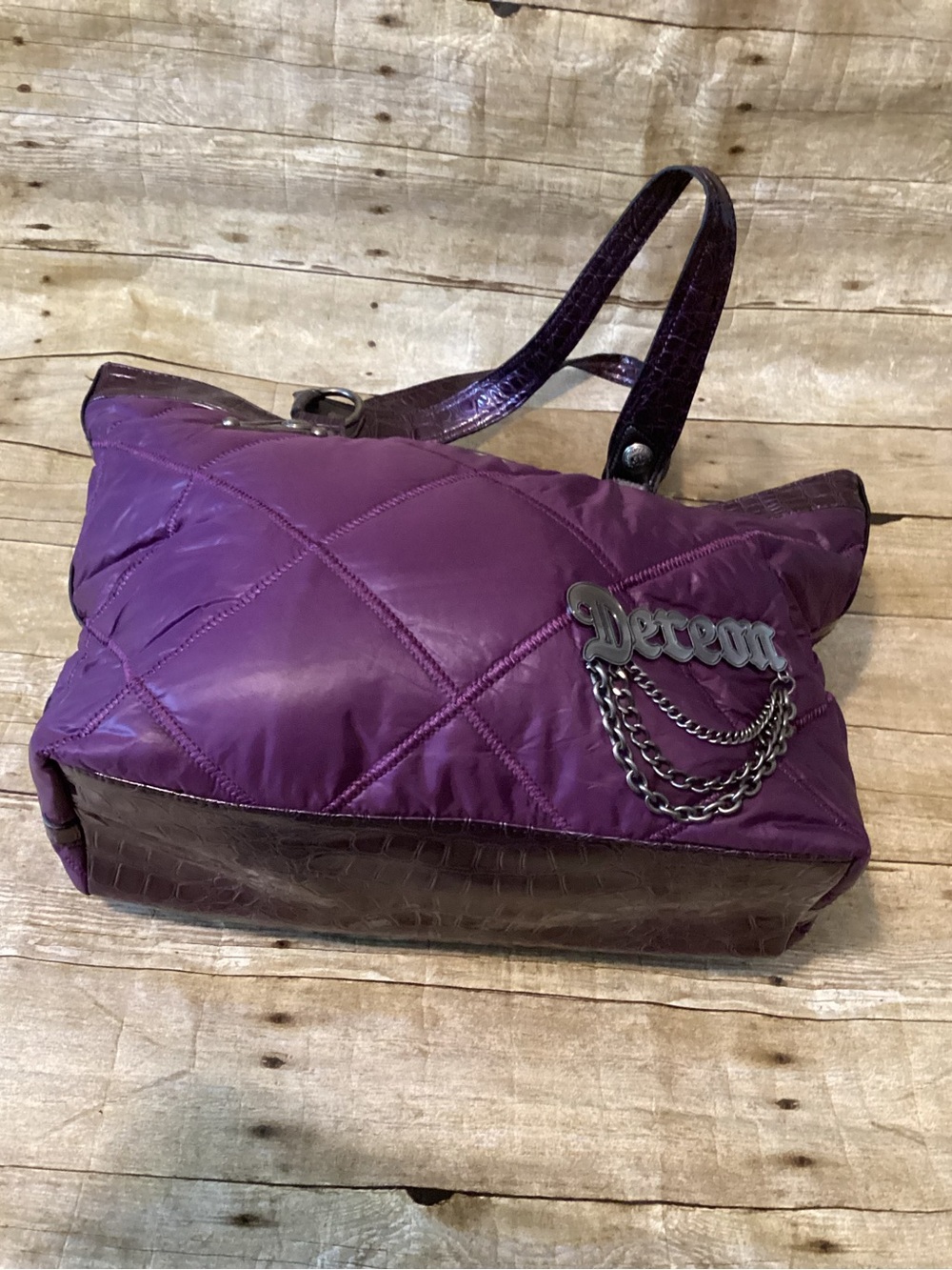 House of Dereon Purple Quilted Tote Bag with Chain Accent